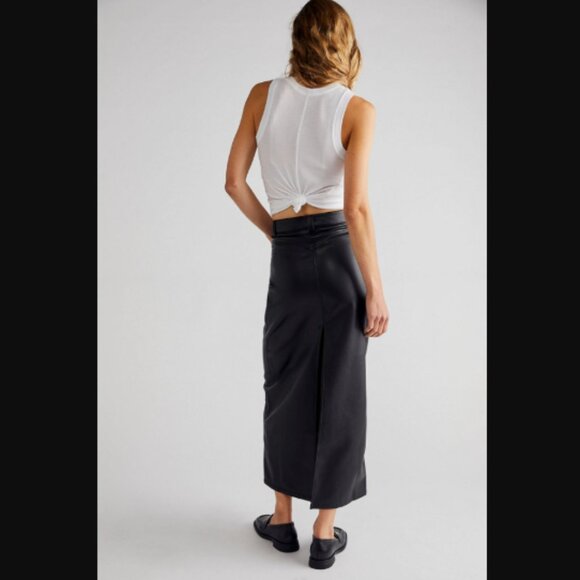 NWT Free People City Slicker Vegan Leather Maxi Skirt 10 Black Noir $128.00 - Picture 9 of 11